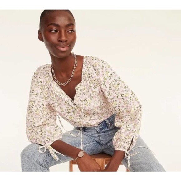 J. Crew Tops - J Crew Sz S Meadow Floral Balloon Sleeve Poplin Button Up Blouse